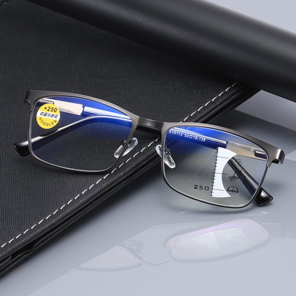 Klassisk stil läsglasögon Ultralätt antistrålning autofokusglasögon för män och kvinnor läsare gun color box glasses power 150