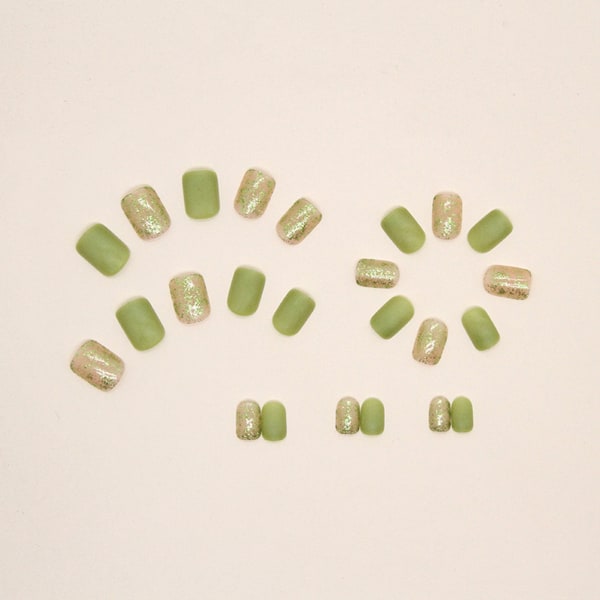 Våren ljusgröna pressnaglar tunna Lätt att applicera & ta bort falska naglar för professionell nagelsalong glue models