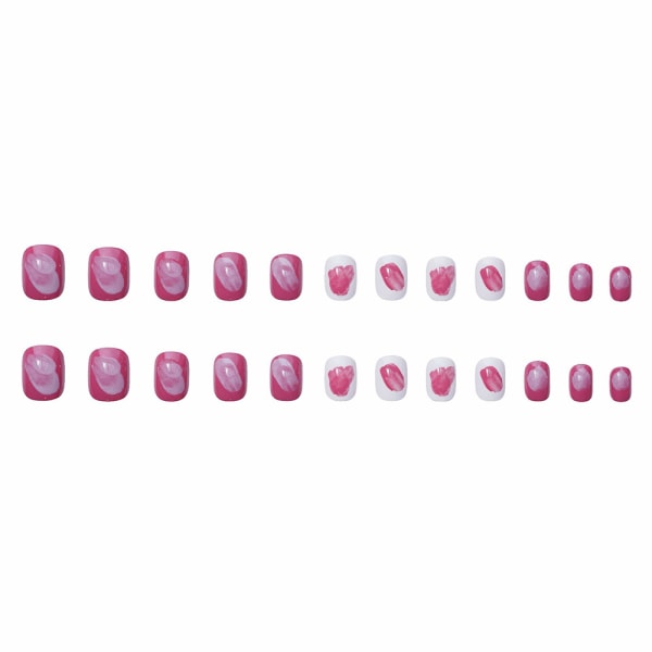 24ST falska nagelklistermärke i rosa och vitt bestående fingernagel som kan bäras för kvinnor glue models
