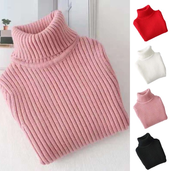 Barn vintertröja för pojke flicka stickade högkrage turtleneck pullover toppar red 120cm