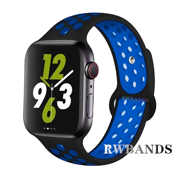 Sportarmband för Apple Watch Band 46mm 44mm 40mm 42-38-41mm 45mm Andningsbart Armband iWatch Series 10 9 8 7 6 SE 5 3 Ultra 2 49mm 19 black blue 38 40 41 S10-42mm ML
