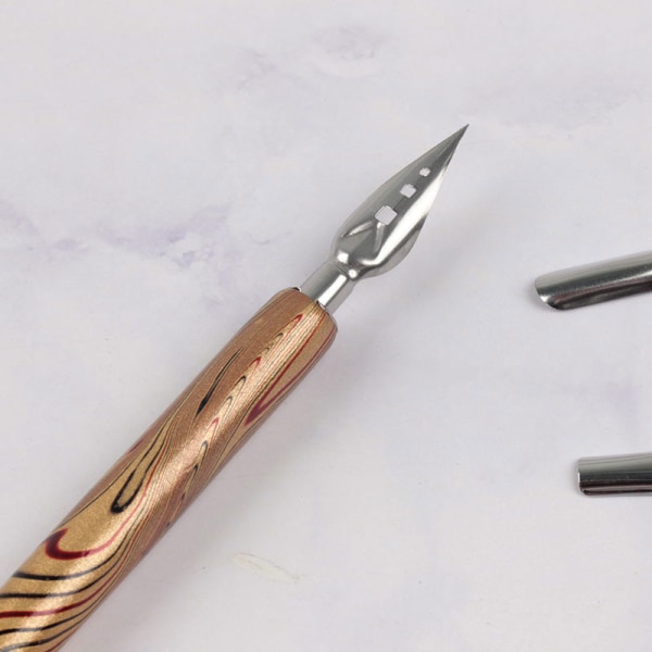 Dip Pen Trä Handgjord kalligrafi Nib Hållare Set med 6 Nib för att öva på olika typsnitt white