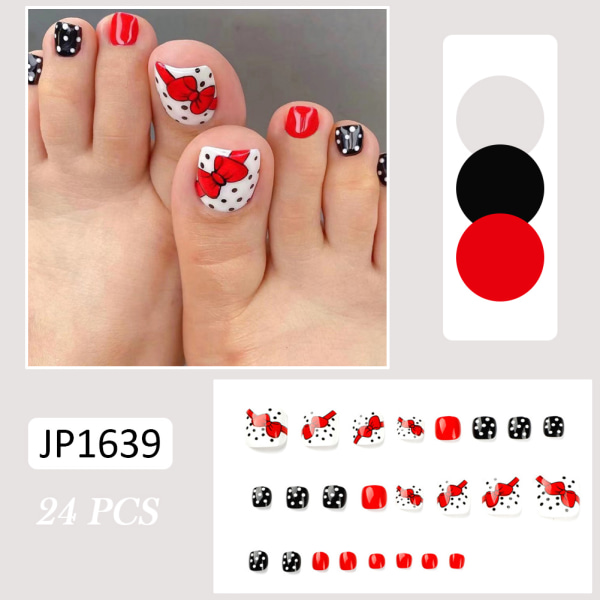 24st glansig röd rosett Falstånaglar Svart Vit Polka Dot Fake Feet Nagel jelly glue model