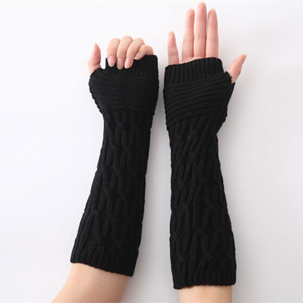 Kvinnor Armvärmare Vinter Långa Handskar Mode Fingerless Handskar Enfärgad Stickad white