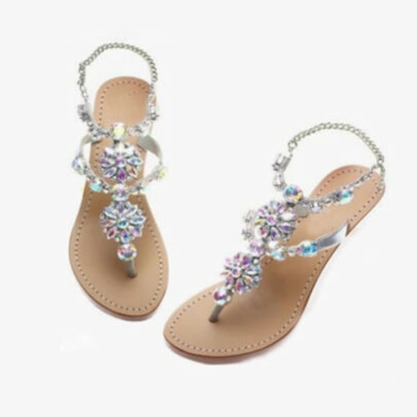 Boho Dam Rhinestones Platta Sandaler Sommar Bekväma Flip Flops Skor Present 40