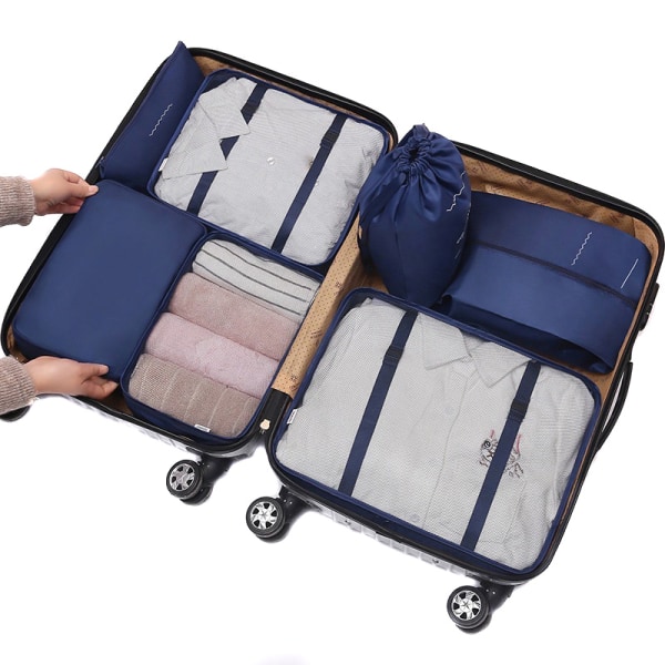 7st/ set Kläder Quilt Filt Förvaringsväska Set Skor Organizer Garderob Garderob dark blue