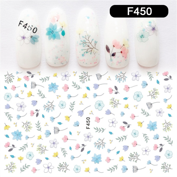 3D söta nagelklistermärken genomskinliga blommande blomma nagelklistermärken Nageldekaler f458