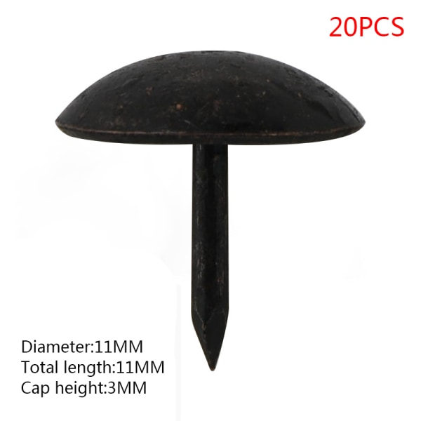 20st runda naglar multi-storlek diameter svart dekoration retro svart kartnålssoffa 11x11mm