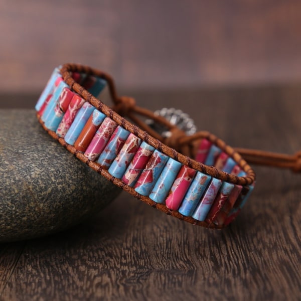7 Chakra Armband Handgjorda Färgglada Armband Chakra Beads Sten Läder Wrap Armband flower buckle