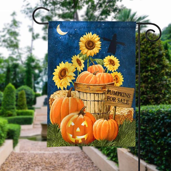 Halloween solrospumpaflagga UV- och blekningsbeständig trädgårdsflagga utomhusgård 100x75cm