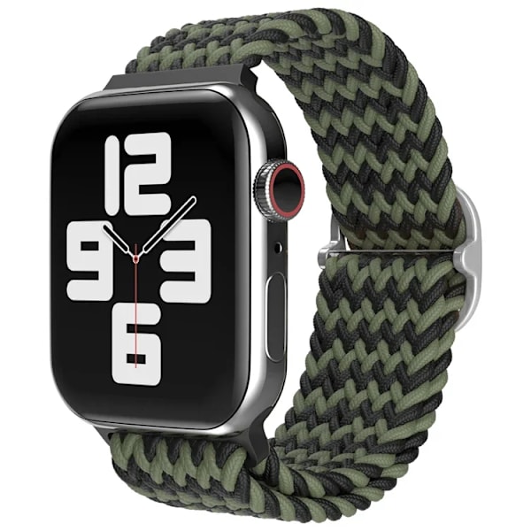 Flätat Loop-armband för Apple Watch Rem 46mm 44mm 40mm 45mm 41mm 42mm Ultra 49mm Elastiskt Armband IWatch Serie 10 9 8 7 6 SE 5 black green silver-W 42-44-45-49-S10-46mm