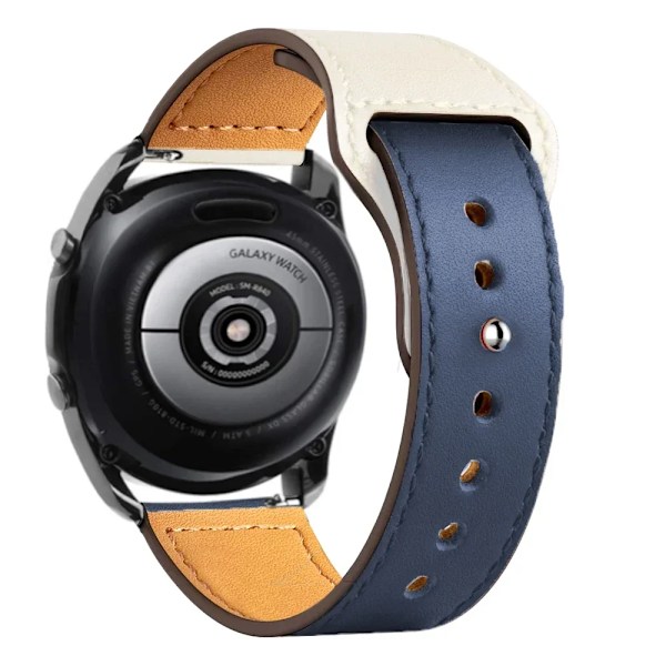 20/22mm Läderarmband för Samsung Watch 7/6/4/5 40 44mm 43mm Pro 45mm armband för Galaxy Watch 4 Classic/Active 3 42 46mm Blue White 19 20mm watch band