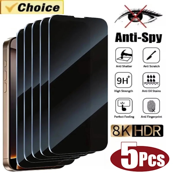 5 st Anti-spion Härdat Glas För iPhone 16 14 13 11 15Pro Max Mini 7 8 Plus Sekretess Skärmskydd För IPhone 15 X XR XS MAX 5pcs Privacy film iphone11pro(x xs)
