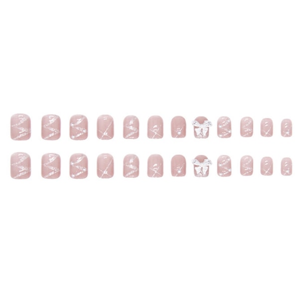 24 st Ny rosa söt färdig manikyr Avtagbar glänsande falsk nagelplatta jelly glue model 219