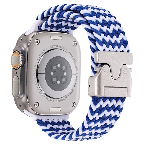 Nylonarmband för Apple Watch Ultra 2 49mm 10 42mm 46mm 9 8 7 45mm 41mm Fallskärmsflätat Bekvämt Band IWatch 6 5 4 SE Correa W Blue white 38-40-41MM(S10-42MM)