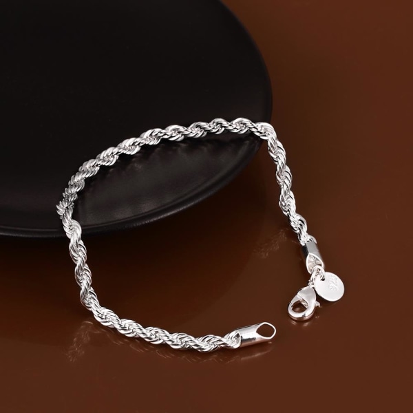 Smycken 925 Sterling Silver Twisted Rope Design Armband För Unisex Man Kvinnor Gift as show