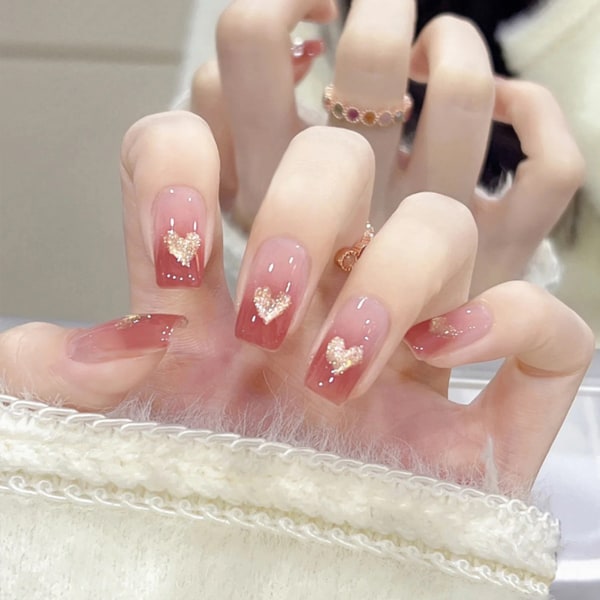 Heart Pattern Press-on Nails Comfortable Wear Blush Nail Art False Nails for Finger Nail DIY at Home jelly glue model