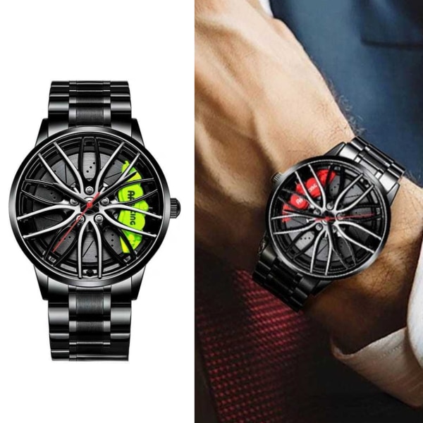 Vuxna rostfria watch runt watch med hjulnavstil för affärsmöte utanför kontoret silver green