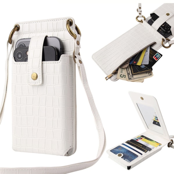 PU-mobilväska med spegel och 6 kortplatser Multifunktionell Messenger-plånbok dark grey