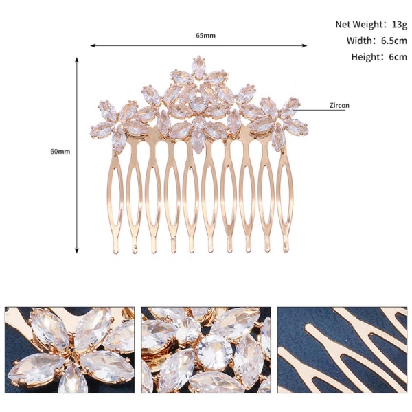 Brudens bröllop Bröllopshuvudbonad Insats Kam Marquise Zircon Side Hårborste 4