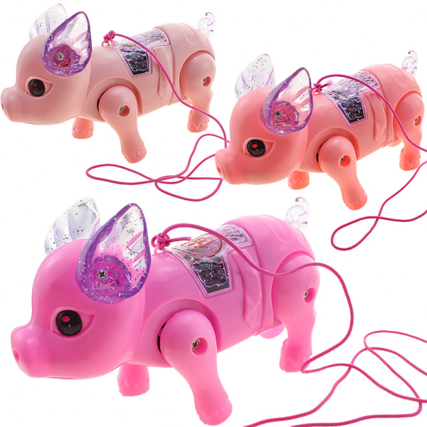 Elektriskt ljus Musik Walking Pig Toy Luminous Cartoon Pink Pig med koppel för barn Barn Flickor random