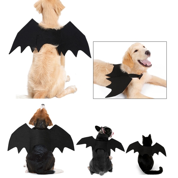 Djur Sällskapsdjur Hund Katt Fladdermöss Wing Halloween Fancy Dress Kostym Outfit Filtduk Svart s