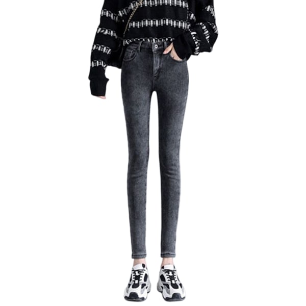 Thermal Fleeces Denim Jeggings Damformning Skinny Stretchy Byxor Snygga varma jeansbyxor black 25