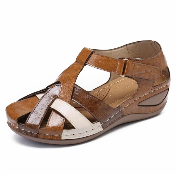 Lollita Ortopediska Plus Sandaler PU Läder Retro Stöd för Hålfoten Bekväma Sandaler med Rund Tå för Kvinnor reddish brown 43