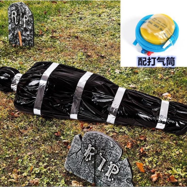 Skrämmande Fake Corpse Dead Victim Prop - Fruktansvärd Fake Corpse Bag Outdoor Prop black fake corpse bag+pump