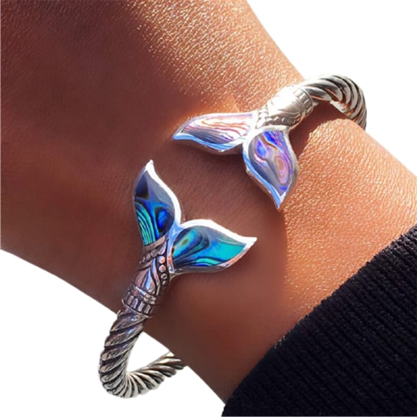 Abalone Shell and Mermaid Tail Armband Armband Justerbar öppen handkedja för kvinnor flickor silver