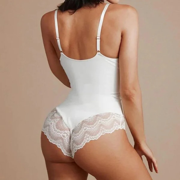 Body med spetsar för kvinnor Hängselbody Bodysuit för erotiska underkläder Body Shaper l white
