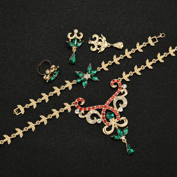 Bröllopssmycken 4 st Set Gröna strass Halsband Örhängen Ring Armband default