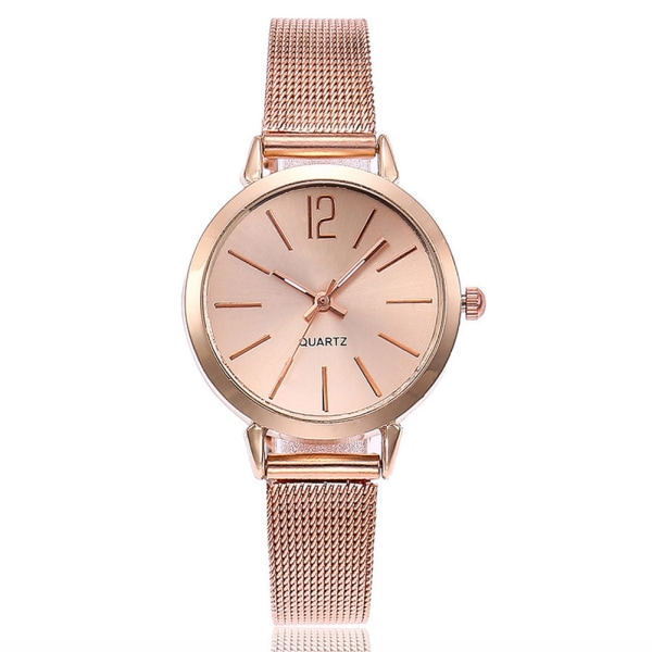 Enkelt, ultratunt, analogt armbandsur i kvarts med mesh rosegold