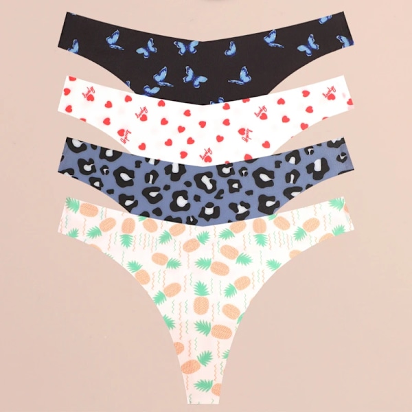 FINETOO 4 st Ultra Mjuka Trosor För Kvinnor Sexiga Grafiska Tryck Sömlösa Stringtrosor Kvinnliga Stretch Leopard G-string Bekväma Underkläder Style 10 M