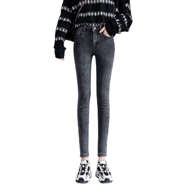 Thermal Fleeces Denim Jeggings Damformning Skinny Stretchy Byxor Snygga varma jeansbyxor light blue 30