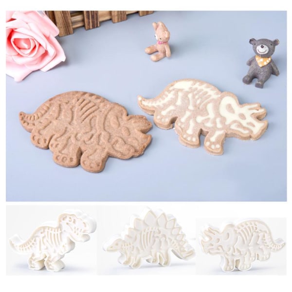 3D Dinosaurie Cookies Cutter Form Dinosaur Kex Mould Sugarcraft Dessert Bakning Silikon dinosaur a 3pcs