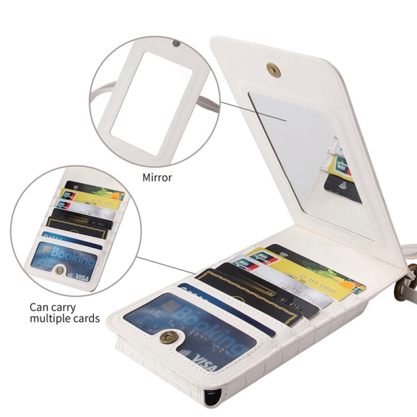 PU-mobilväska med spegel och 6 kortplatser Multifunktionell Messenger-plånbok dark grey