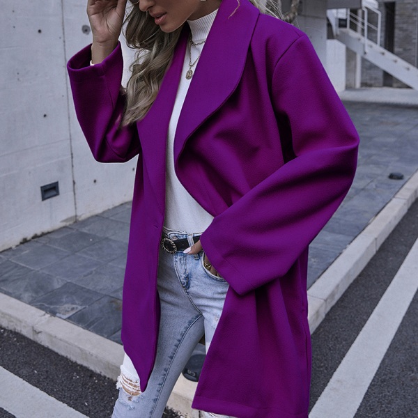 Dam fleecerock Lapel krage Medium lång trenchcoat Breasted vinter höst outcoat purple m