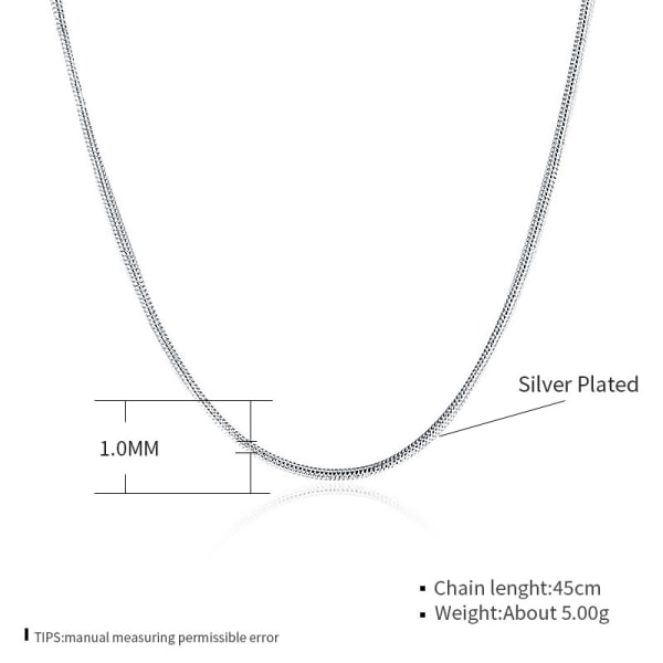 Nya modesmycken 1MM Enkelt 925 Sterling Silver Snake Chain Halsband för unisex 22 inch