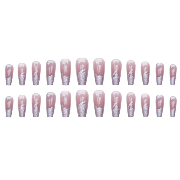 24st glänsande bärbar falsk nagel lång silver falsk nagel för kvinnor och flickor jelly glue model