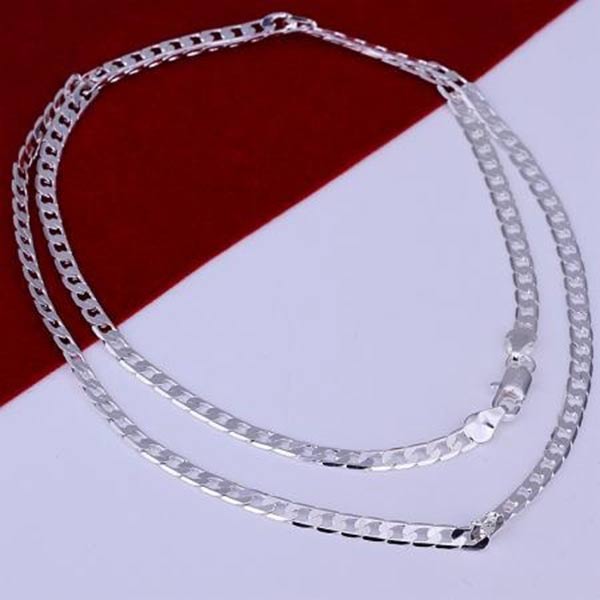 925 sterlingsilver smycken män platt sidleds kedja Halsband 4MM 16/18/20/22/24/26/28/30 tum 20inch