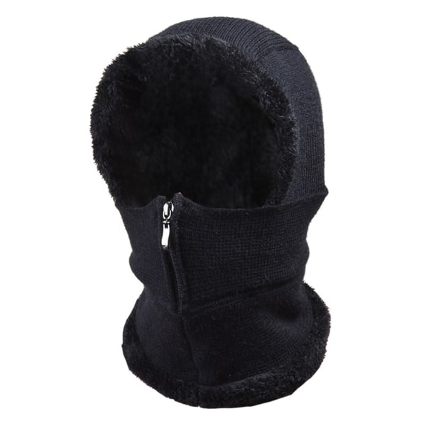 Mode Fleecehatt Dragkedja Ansiktetäckande Design Tjocka Cap för black