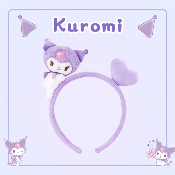 Sanrio Kuromi docka hårband söt flicka plysch hår kort tvätta ansikte pannband knyta hår rep huvudbonad purple
