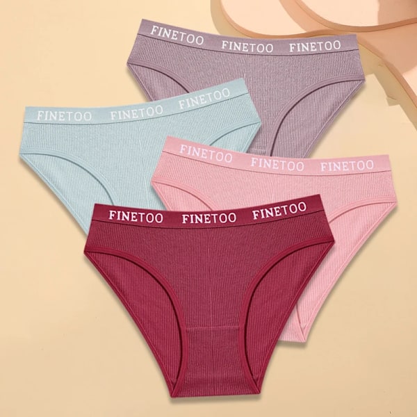 FINETOO 4-pack Bomullsrandiga Underkläder Dam Trosor Brevband Trosor Damer Låg Midja Underkläder Enfärgade Andningsbara Underbyxor Style 7 M