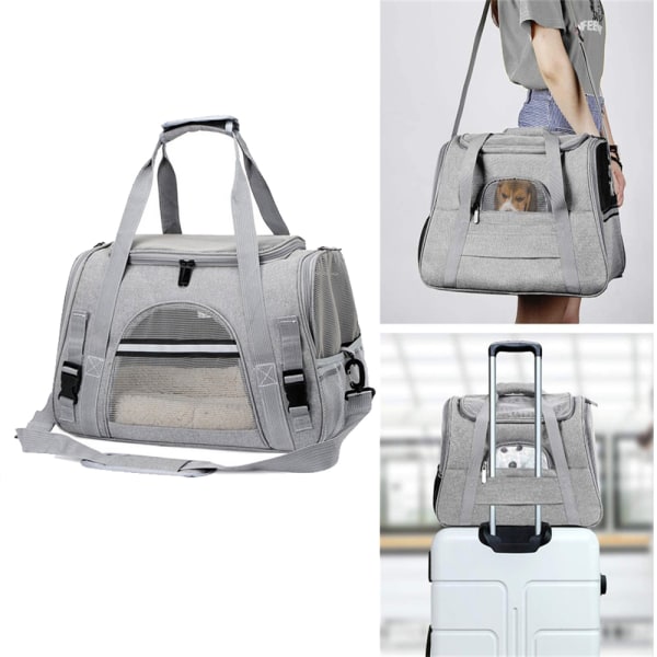 Bärbar Husdjursväska med Plyschmatta Andningsbar Hund Katt Crossbody Väska för Utomhusbruk gray