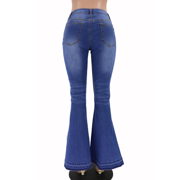 Mode utsvängda jeansbyxor för kvinnor Låguppgångna Tvättbara tighta jeansbyxor light blue m
