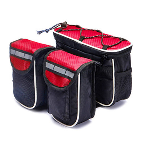 Cykel Front Frame Bag 4 i 1 Stor kapacitet Cykel Cykel Top Tube Bag Reflex Strip red