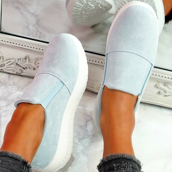Halkfria sneakers för kvinnor Slip-on Anti-halk skor Casual Rund tå Platform Walking Shoes light blue 35