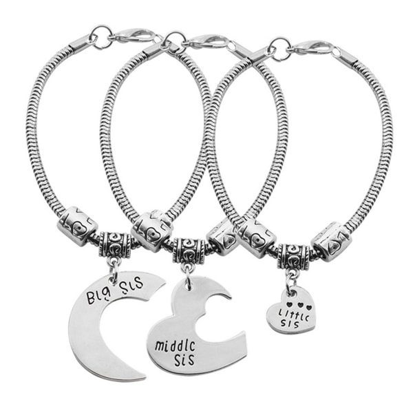 Little Middle Big Sister Heart Design Armband Set 3st Födelsedagspresent till systrar as show