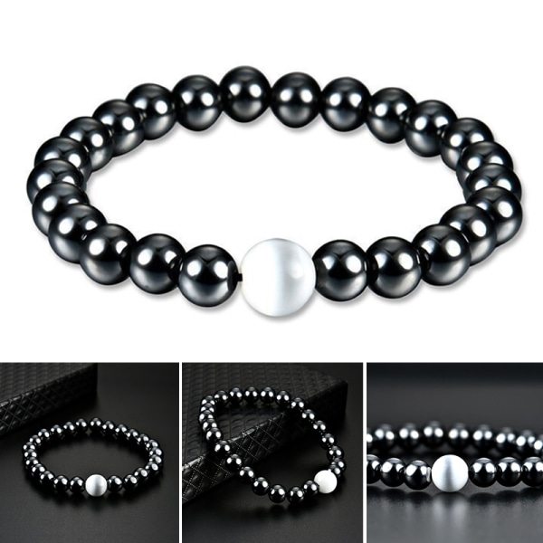 Magnetic Black Beads Armband 6cm Elastiskt pararmband för män kvinnor default